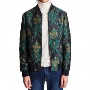 Paisley & Gray Hyde Black and Green Jacquard Bomber Jacket